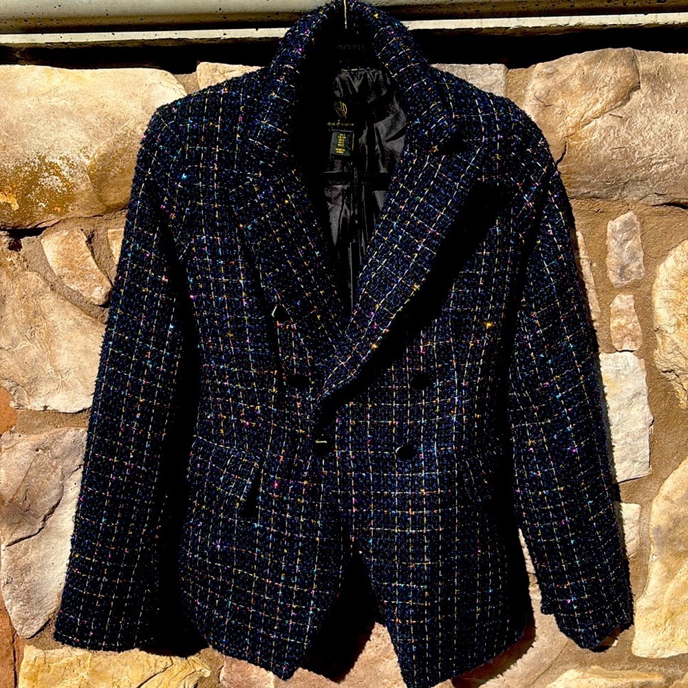 House of Harlow Navy Tweed Blazer Metallic Double Breasted Size Small NWT
